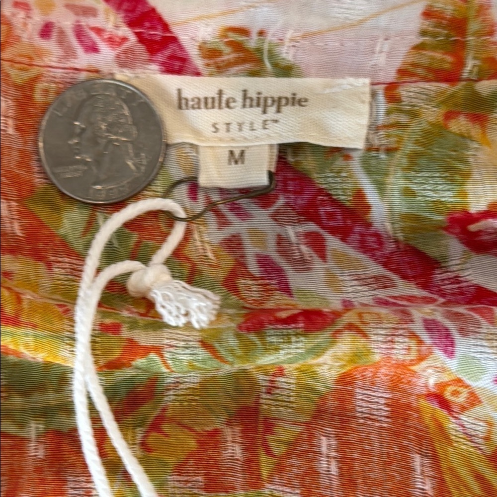 Haute Hippie White Multi Tropical Pineapple Belted Kimono Jacket Size Medium NWT - Picture 7 of 14